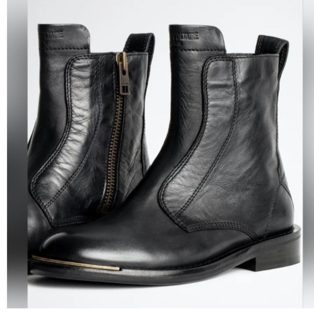 Zadig & Voltaire Laureen Black Leather Ankle Boots Metal Heel 41 11